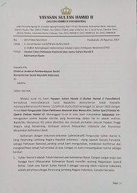 Surat Yayasan Hamid yang ditujukan kepada Mensos dan tembusan kepada presiden maupun lembaga tinggi negara terkait.